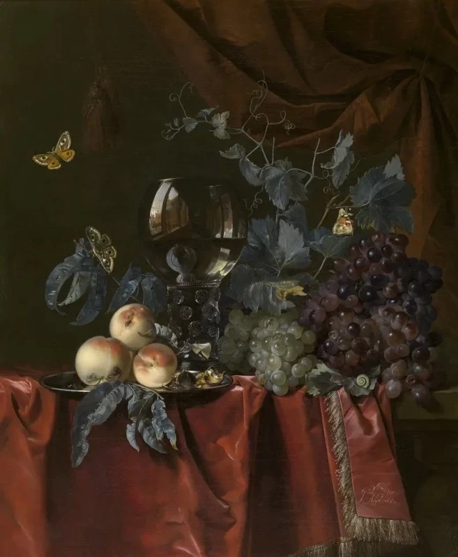 Natura morta con frutta e bicchiere